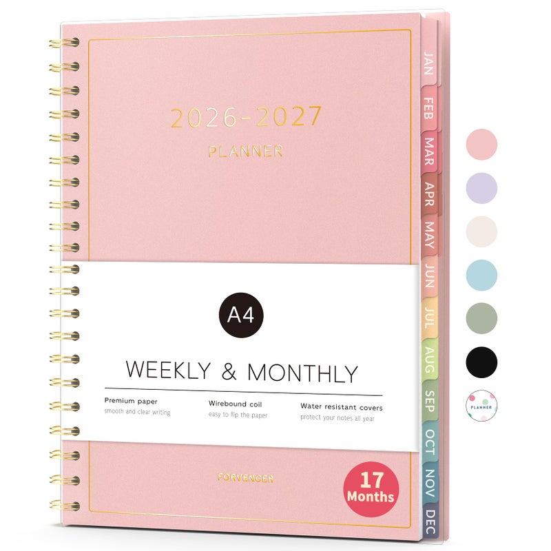Forvencer Planner 2026-2027, 17 Month Weekly and Monthly Calendar Planner, Jan 2026 -May 2027, 8.5"" x 11"", Daily Agenda Book with Tabs, College School Supplies for Student Teacher Home, A4, Pink - Image 1